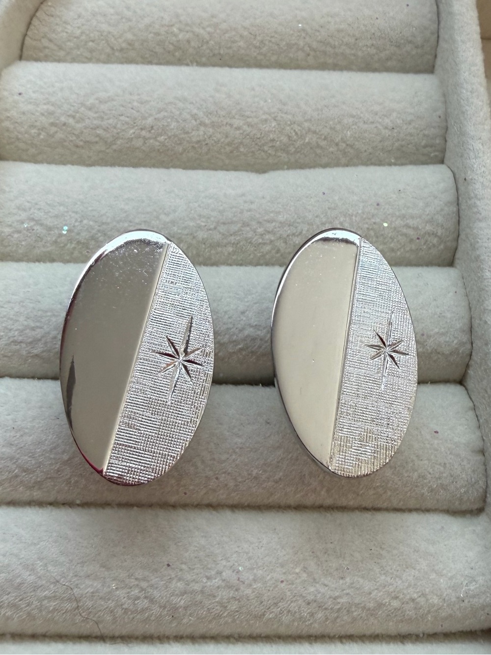 Silver Oval Starburst Cufflinks